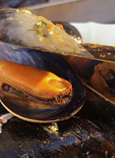 grillede blåskjell med urtesmør
