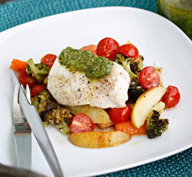 Ovnsbakt torsk med hjemmelaget pesto